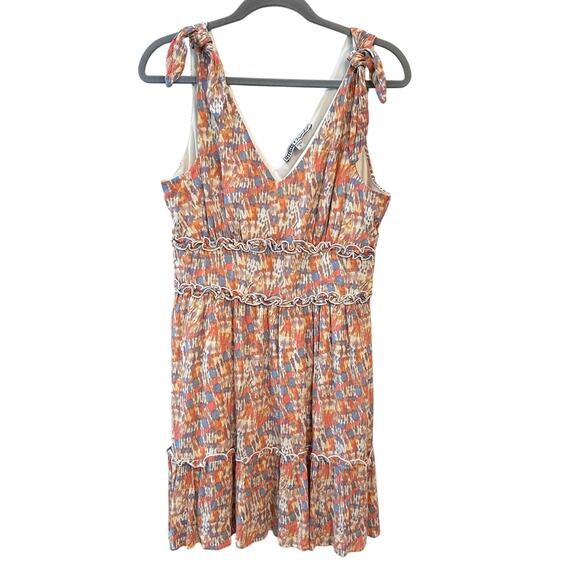 Gypsies & Moondust Mini Sundress Tie Shoulder Straps Womens Large Orange‎ Blue - Picture 1 of 7